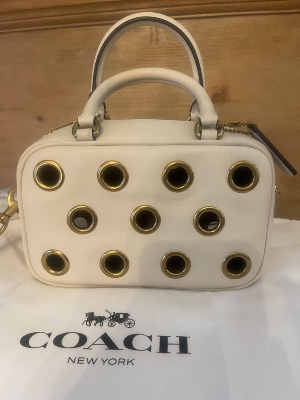 Coach Cream Leather Satchel mini  with Gold Grommets - Picture 2 of 16